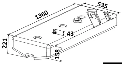 spremnik, rezervoar za benzin - 116 l, 1360x535x221+43 mm