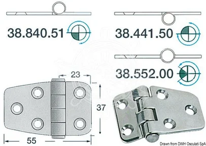 šarnir od sjajnog inoxa 2 mm - 55x37 mm, polu-ugradbeni