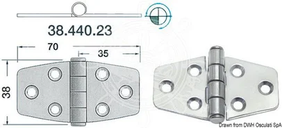 šarnir od sjsnog inoxa 2 mm - 70x38 mm, izbočeni zglob