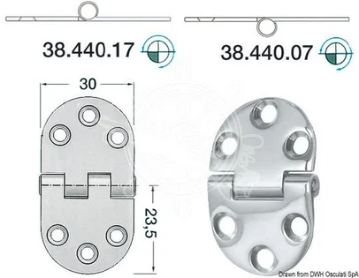 šarnir od inoxa 2 mm - 47x30 mm, izbočeni zglob