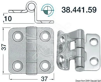 šarnir od sjajnog inoxa sa izbočenjem 2 mm - 37x37 mm