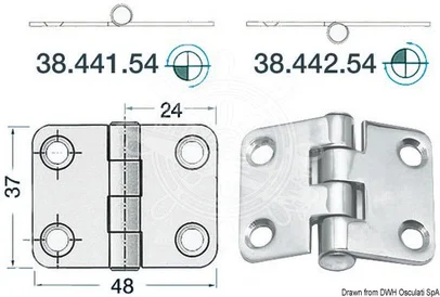 šarnir od sjajnog inoxa 2 mm - 48x37 mm, obrnut