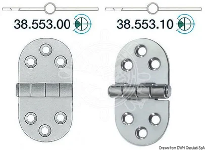 šarnir od sjajnog inoxa 2 mm - 68x39 mm, polu-ugradbeni