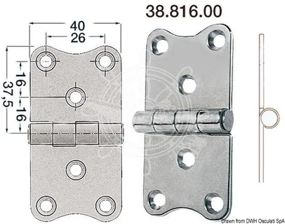 šarnir od sjajnog inoxa 2 mm - 75x40 mm, izbočeni zglob