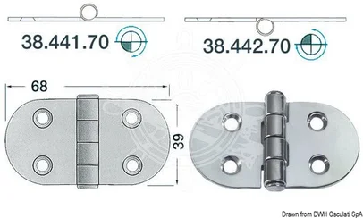 šarnir od sjajnog inoxa 2 mm - 68x39 mm, obrnut