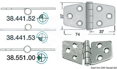 šarnir od sjajnog inoxa 2 mm - 74x37 mm, polu-ugradbeni