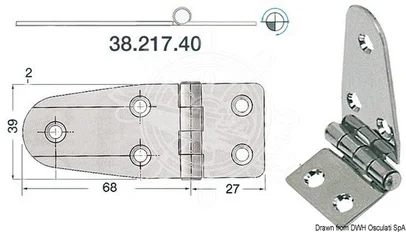 šarnir od sjajnog inoxa 2 mm - 95x39 mm, izbočeni zglob