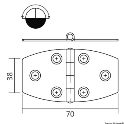 šarnir od sjajnog inoxa, ekonomična verzija, 1,7 mm - 70x38 mm