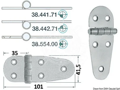 šarnir od sjajnog inoxa 2 mm - 101x41,5 mm, obrnut