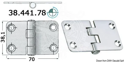 šarnir od sjajnog inoxa 2 mm - 70x38,1 mm, obrnut