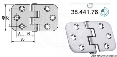 šarnir od sjajnog inoxa 2 mm - 70x39 mm, obrnut