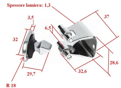 držač vratiju i poklopaca - inox, 37x29 mm