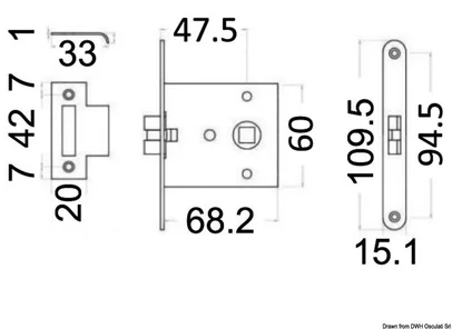 antivibracijska brava za ugradnju od krom. mesinga - za vrata minimum 15 mm