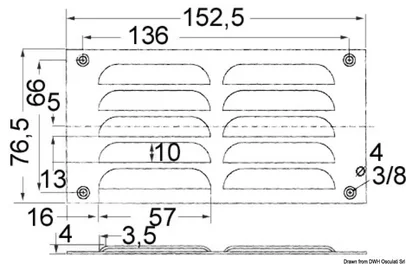 rešetka za ozračivanje prostora - inox, pravokutna, 76x152 mm