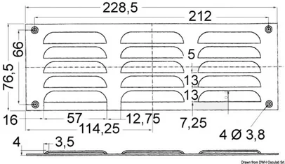 rešetka za ozračivanje prostora - inox, pravokutna, 76x229 mm