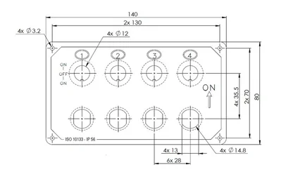 električna komandna ploča s 4 prekidača - vodoravni 140 x 80 mm