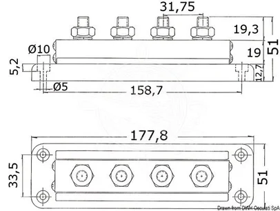 nosač električnih terminala Bus-Bar 4x10, baza 178x51 mm, 600 A