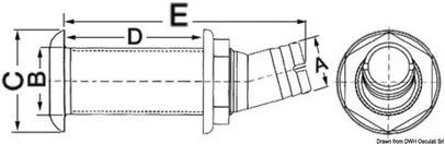 ispust u more - inox glava 15° 2"1/4, 38 mm