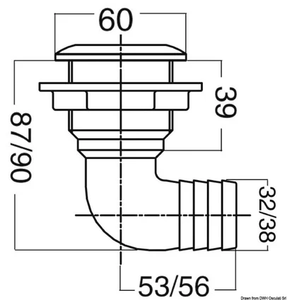 ispust u more kutni od 90°, sa navojem 1" 1/2, 38 mm