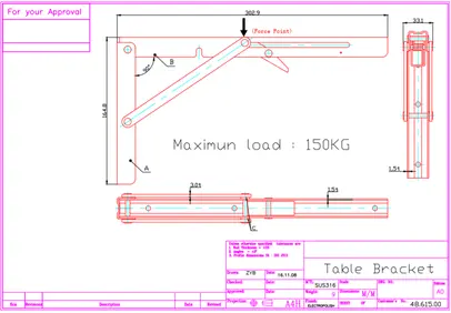 nosač - sklopiva ručka za stolove - inox, 300x160 mm, max. 150 kg