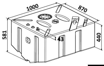 spremnik, rezervoar za benzin/diesel - 353 l, 1000x870x581+43 mm