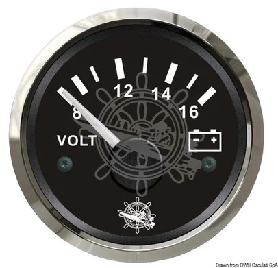 voltmetar - crni, okvir sjajni, skala 8/16 V, 12V