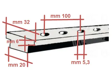 šina - laka legura, 32x6 mm, 2 m