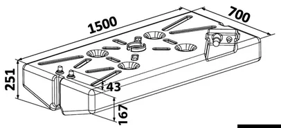 spremnik, rezervoar za benzin - 180 l, 1500x700x251+43 mm