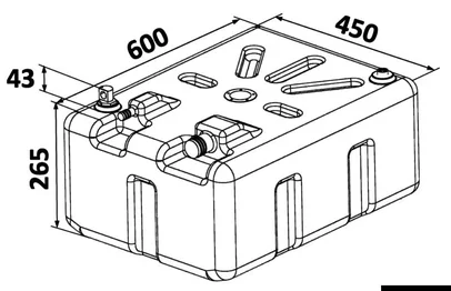 spremnik, rezervoar za benzin - 58 l, 450x600x265+43 mm