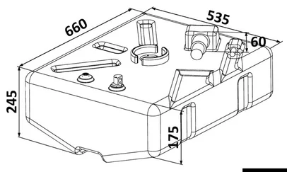 spremnik, rezervoar za benzin - 62 l, 660x535x245+60 mm